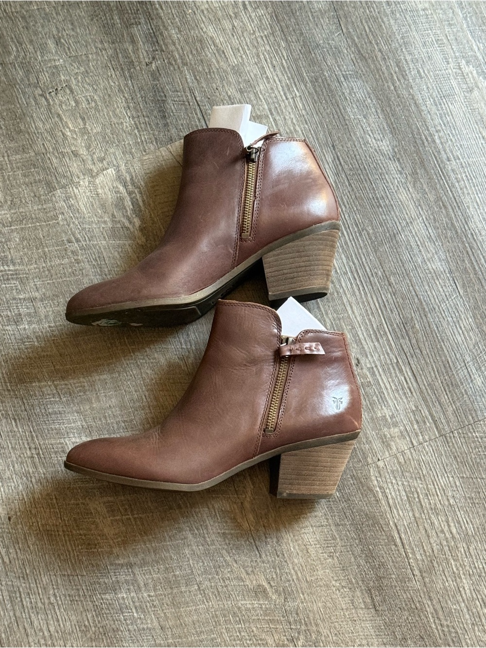 Frye Brown Leather Side-Zip Ankle Booties Size 8M